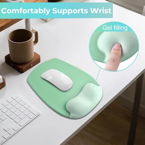 Mouse Pad with Wrist Rest Support, Ergonomic Mousepad with Comfortable Gel Cushion, Gaming Mouse Pad with Smooth Lycra Surface & Non-Slip PU Base, for Home Office Computer Laptop, Green