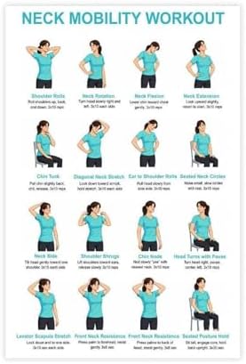 Neck And Shoulder Stretch Chart for Seniors Desk Workers Gentle Seated And Standing Neck Exercises Daily Home Stretch Canvas Poster Bedroom Decor Room Decor Unframe 12x18inch