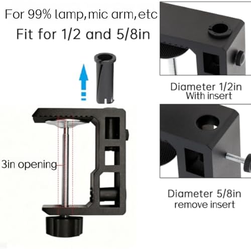 Replacement Heavy Duty C Clamp for 1/2” and 5/8” Hole Base Magnifying Lamp,Desk Lamp,Swing Arm Lamp,Phone I pad Mount,Tablet Mic Holder,Table Mount Clamp for Microphone Stand Mic Boom Arm (G2 BLACK)