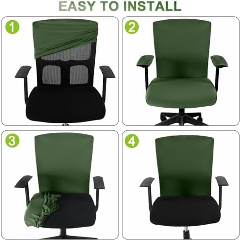 Tallew 4 Pcs Office Chair Covers Set Computer Universal Protective Stretchable Chair Seat Covers Desk Armrest Cover Slipcovers Pads Office Cushion Backrest for Rotating(Regular,Blackish Green)