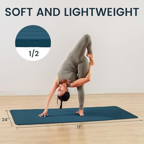 Fitvids 1/2-inch Thick High Density Exercise Yoga Mat with Carrying Strap