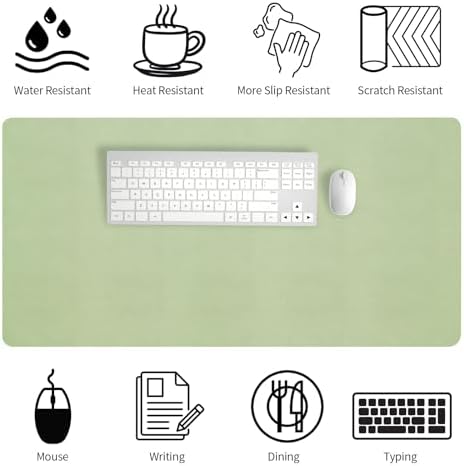 Bloss 47.2" x 24" Large Desk Mat, Leather Desk Mat, Large Mouse Pad + Keyboard Pad, Non-Slip Desk Mat Protector for Office, Home - Green