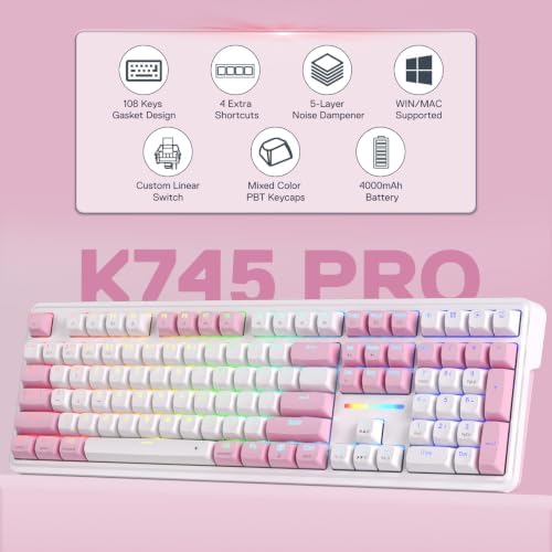 Redragon K745 PRO Wireless 108-Key Gasket RGB Gaming Keyboard, 4 Hotkeys