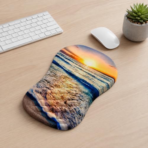 Ergonomic Mouse Pad with Wrist Rest, Mouse Pad with Memory Foam Massage Support, Non-Slip PU Base, Comfortable Typing Cushion for Home Office Computer Laptop, Beach