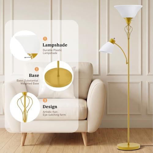 Floor Lamps for Living Room, 70" Tall Torchiere Floor Lamps, Plastic Shade