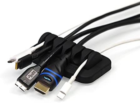 Desktop Cable Organizer, Weighted Cord Holder for Desk and Nightstand, Eco-Friendly Silicone, No Bad Smell, Bundled with 4 Reusable Cable Ties (Black)