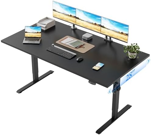 Klicelor 63 x 28 Electric Standing Desk, Sit Stand Up Home Office Desk, Height Adjustable Deep Cumputer Table with Memory Presets and Hooks, Two Pieces, Black