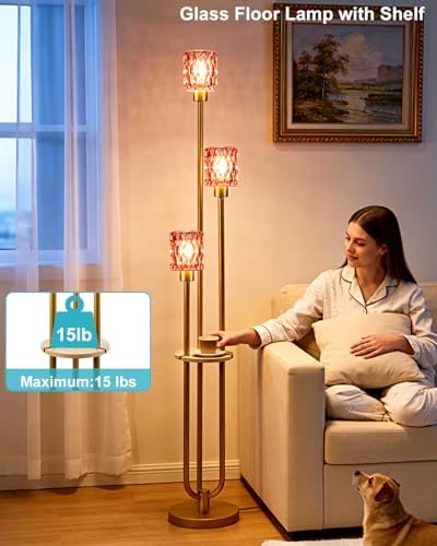 Lightdot Red Glass Floor Lamp with Table Farmhouse Modern Gold Floor Lamp
