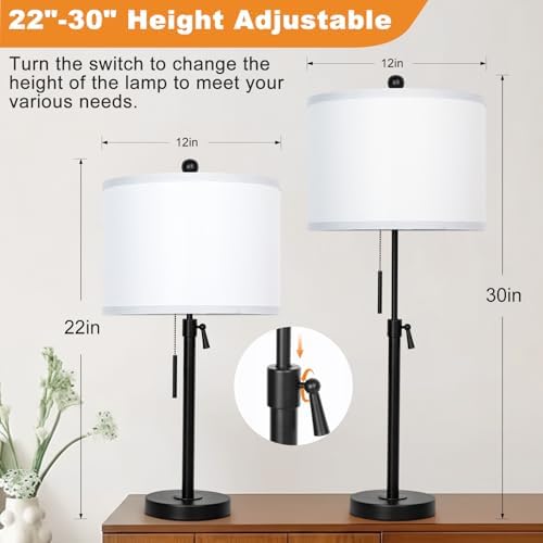 Qingmiao Table Lamps Set of 2, 22" to 30" Adjustable Nightstand Lamps for Bedroom, Dimmable End Table Lamps for Living Room Console Entry Farmhouse Home Decor, New House Warming Gifts