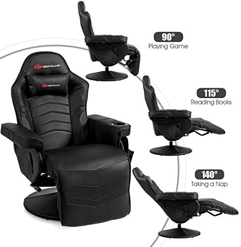 Goplus Massage Gaming Chair, Racing Style Gaming Recliner w/Adjustable Backrest and Footrest, Ergonomic High Back PU Leather Computer Office Chair Swivel Game Chair w/Cup Holder and Side Pouch