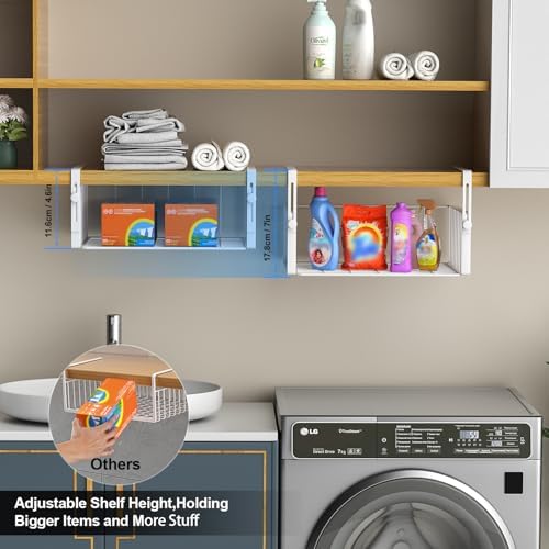 AmonHouseware 2Pack Under Shelf Basket Storage,Adjustable Hanging,White