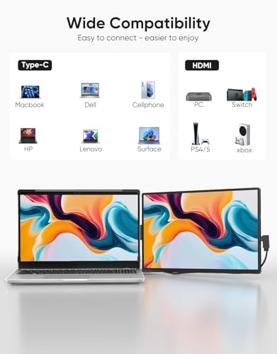 Dopesplay Laptop Screen Extender, 14" FHD 1200P IPS External Portable Monitor for Laptop, Plug & Play Dual Screen Monitor for 14"-17" Laptops, Compatible with Mac, Wins, Chrome, Android, Dex