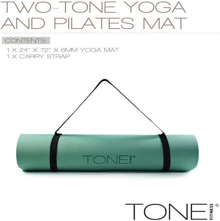 TONE Fitness 1/4" Yoga Mat, Non-Slip Exercise & Pilates Mat with Strap
