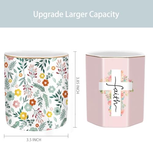 Desk Pen and Pencil Holder, Ceramic Multifunctional Organizer for Home, Office, and School, Green Floral Pattern