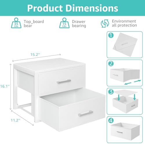 BOLUO Stackable Storage Drawers Closet Organizers and Storage Fabric White 2 Drawer Dresser for Bedroom 2 Packs Modern