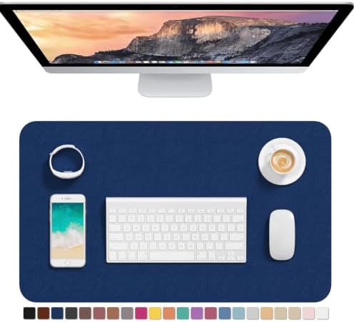 Hsurbtra Desk Pad, 23.6" x 13.8" PU Leather Desk Mat, M Extended Mouse Pad, Waterproof Desktop Blotter Protector, Non-Slip Ultra Thin Small Laptop Keyboard Writing Mat for Office Home, Navy Blue