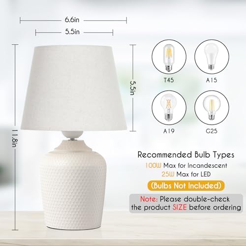 11.8’’ Small Table Lamps Set of 2 for Bedroom Kid’s Room, Beige & Cream