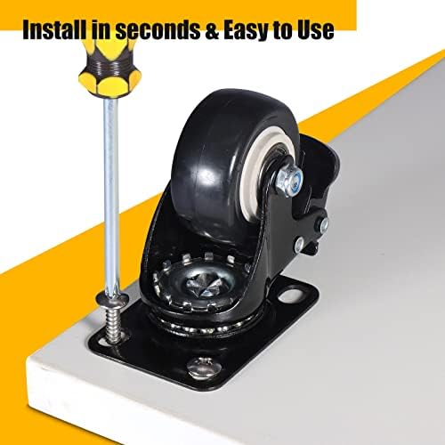 QNCZ 2" Caster Wheels, Casters Set of 4 Heavy Duty but Silent, Excellent Locking Casters with Polyurethane (PU) Wheels, Swivel Plate Castor Wheels for Cart, Furniture, Workbench