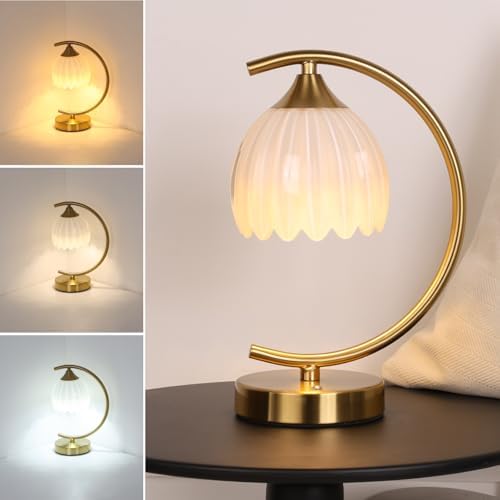 Shenmoyl Tulip Table Lamp, 5200mAh Cordless Touch Control Table Lamp with 3 Color Temps & Stepless Dimming, Rechargeable Battery Table Lamp for Living Room, Bedroom, Office, Shelf (White Tulip)