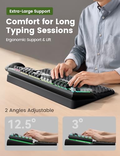 Vaydeer Extra-Large Wrist Rest with Keyboard Stand, Ergonomic Wrist Support Pad, Soft Memory Foam Wrist Cushion for Mechanical 100% Full-Size Keyboard, Carpal Tunnel Pain Relief, Black