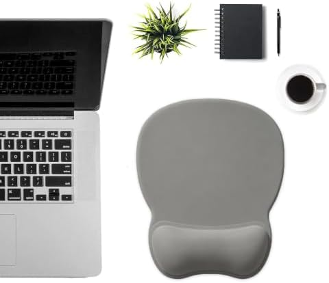 Mouse Pad with Support, Ergonomic Mouse Pad with Gel Wrist Rest Support Middle Concave Design, Comfortable Mousepad with Non-Slip PU Base for Home Office Working Studying (06 Grey)