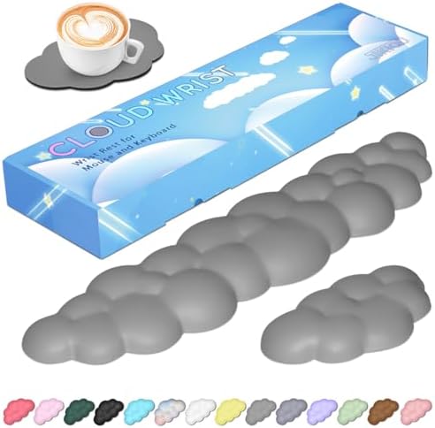 JIKIOU Upgrade Leather Cloud Wrist Rest for Keyboard and Mouse & Cup Pad