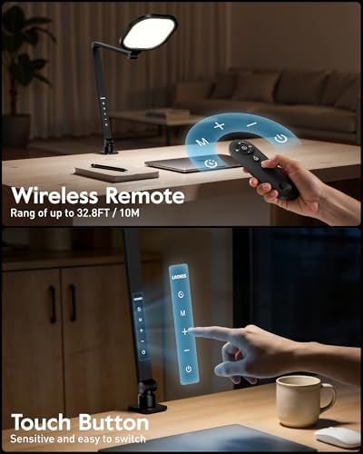 LitONES Remote LED Desk Lamp with Clamp, 2000LM, 30 Modes, Metal Arm