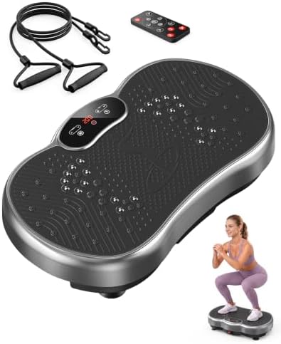 HTM Vibration Plate Exercise Machine, 9 Modes & 120 Speeds, Body Shake Plate with Resistance Bands Slot & Remote Control, Shake Board for Weight Loss Fat Burner Home Fitness Workout