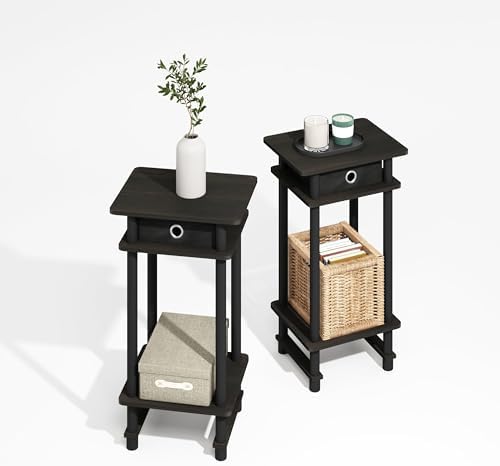 Furinno Turn-N-Tube Set of 2 Toolless 3-Tier Side Table, Black Espresso