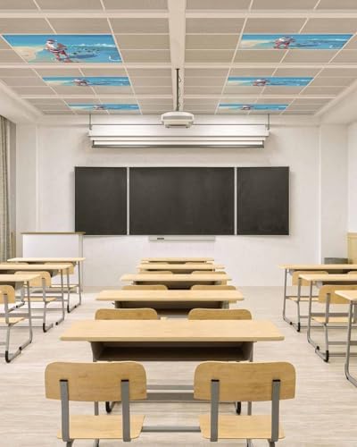 Beach Christmas Magnetic Fluorescent Light Covers for Ceiling Lights 2 x 4 Feet,Coastal Ocean Turtle Santa Claus Blue Office Classroom Kitchen Drop Ceiling Light Covers Filters Shade Panel 1 Pack