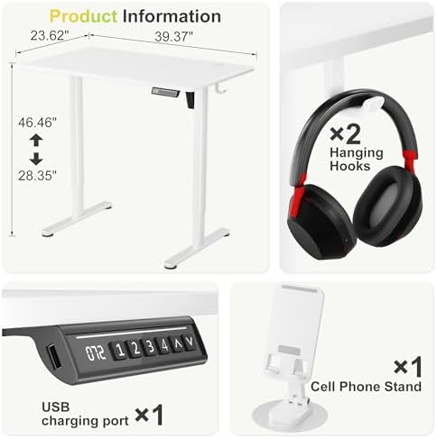 Furmax 40 Inches Electric Standing Desk, Home Office Desk with Phone Holder