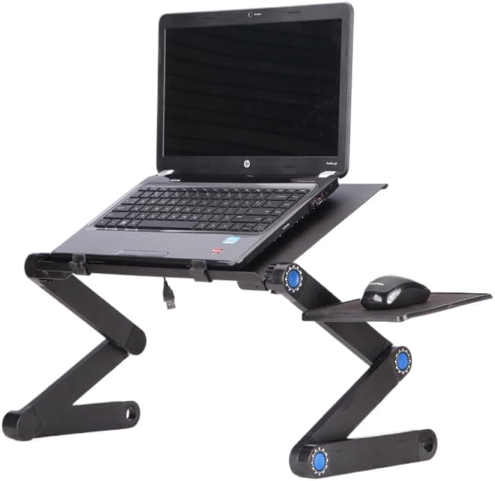 Adjustable Lap Laptop Computer Portable CPU Cooling Fan Ergonomic Vented Table Stand Desk Tray (480 * 260mm with Mouse Pad & Double Fans, Black)