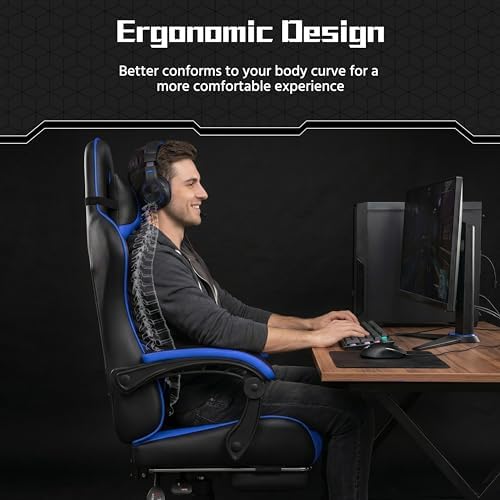 Yaheetech Gaming Chair with Footrest Massage Lumbar Pillow Black and Blue