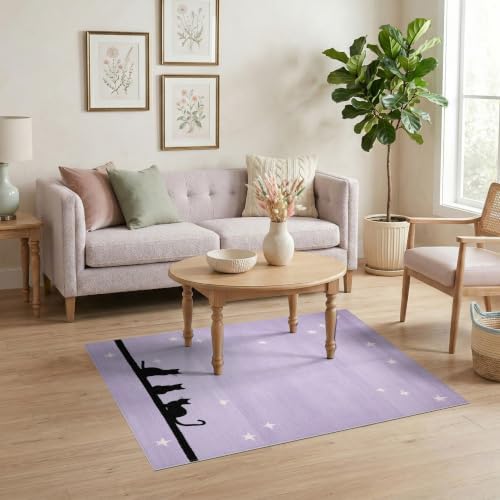 4'x6' Black Cat Lavender Starry Washable Area Rug