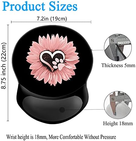 Ergonomic Mouse Pad with Wrist Support, Pain Relief Comfort Wrist Rest Pad with Non-Slip PU Base for Gaming, Home, Office & Travel (Dog Paw Print Pink Flowers)