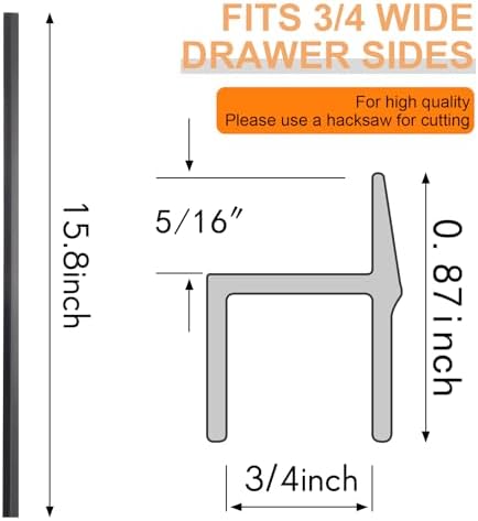 Leinuosen 6 Pcs File Cabinet Rails PVC Hanging Black Document Cabinet Rails for Drawer Sides Letter Size Office File Drawer Holder Organizer Storage, 15.8 Inches Long(3/4 Inch Wide)