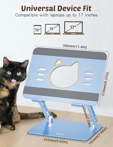 Aoviho Laptop Stand for Desk, Adjustable Foldable Aluminum Laptop Riser for 10–17.3 Inch Laptops – Sturdy Ergonomic Computer Holder, Supports Up to 22 lb, Cooling Vent, Sky Blue