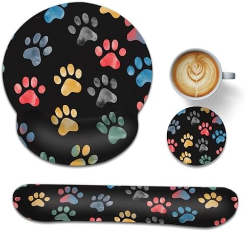 Wrist Rest Mouse Pad and Keyboard Support Set,Cute Cat Dog Paw 3 in 1 Ergonomic Memory Foam Mousepad with Non Slip Base, Gaming Mouse Pad for Office and Home