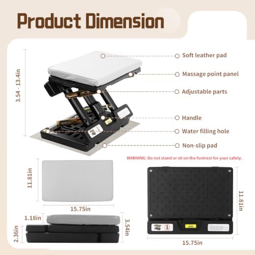Foot Rest Under Desk at Work, Angle Adjustable, 1.18" Leather Thick pad