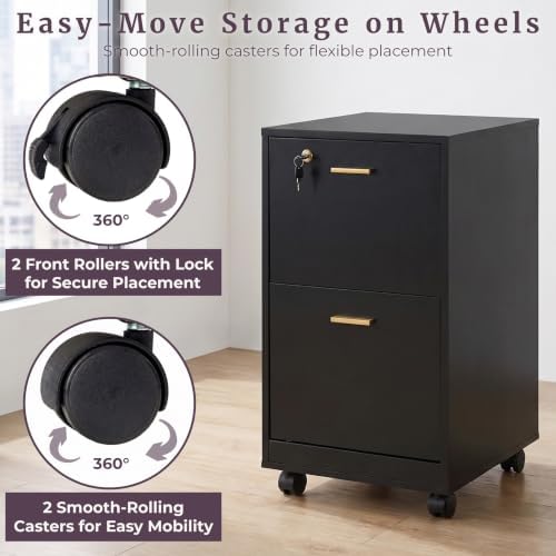 Lavish Home 2-Drawer Wooden File Cabinet with Lock, Black, 16” x 27”