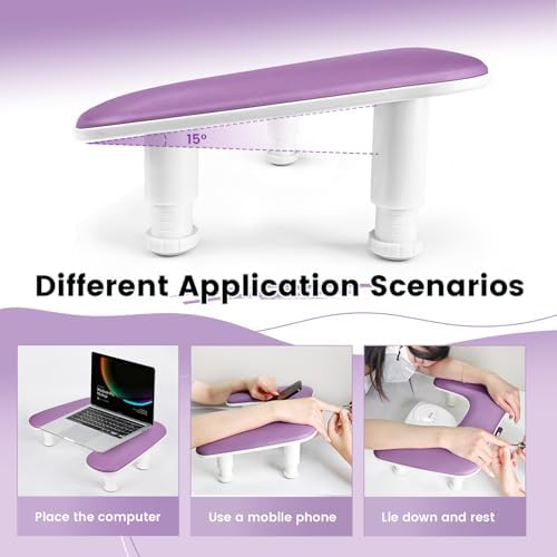 JODSONE Purple U-Shaped Manicure Arm Rest for Nails Tech with Rotating Phone Holder and Adjustable Nail Arm Rest Detachable Manicure Hand Rest for Salon Design