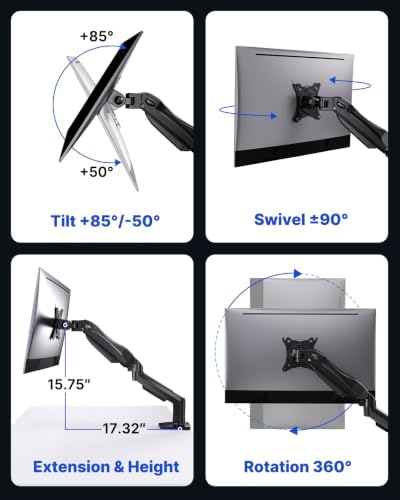 HUANUO 2 Pack Monitor Arm for Dual Monitor Setup, Single Monitor Mount for 13 to 32 Inch Screens, Adjustable VESA Monitor Stand with Clamp and Grommet Base, Each Arm Holds 4.4 to 19.8 lbs