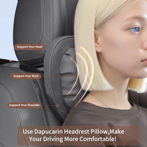 Car Neck Pillow [No More Pressure] Soft Comfortable Premium Leather Headrest with Adjustable Strap – Ergonomic Support for Driving, Office & Gaming, Gray, 1 Pack