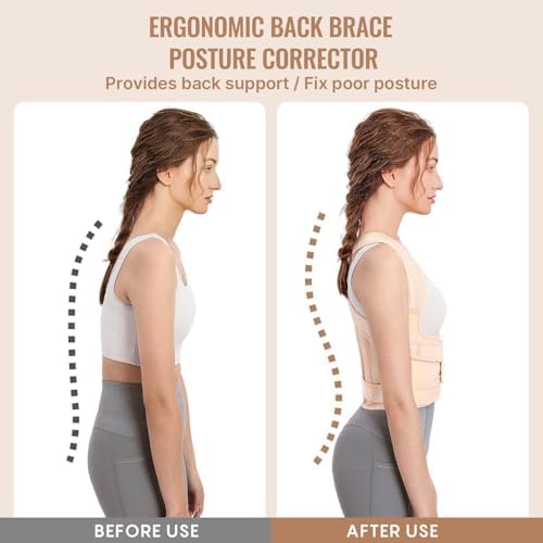 Back Brace Posture Corrector for Women and Men, Shoulder Straightener, Adjustable Full Back Support, Relief for Neck/Shoulder/Back Pain, Scoliosis & Hunchback Correction, Breathable Mesh Design (Beige, Medium/Large (Waist 33"-40"))