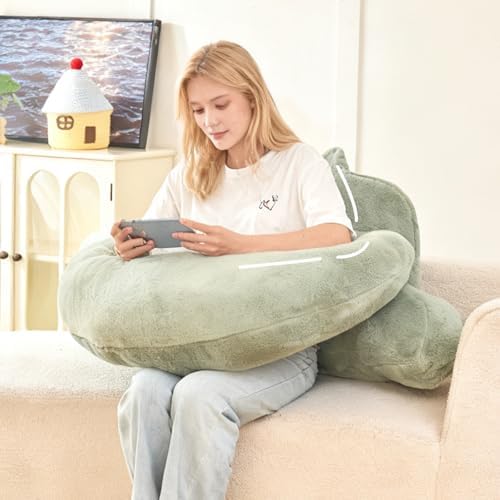 17" Reading Pillow for Bed,U Shaped Arm & Elbow Support,Green Faux Fur