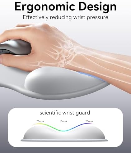 eulps Mouse Pad with Gel Wrist Rest, Ergonomic Comfortable Computer Wrist Support for Laptop, Pain Relief Mousepad with Non-Slip PU Base for Office & Home (Grey)