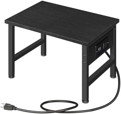 HOOBRO Printer Stand for Desk, Desktop Printer Stand with Charging Station, Small Printer Table with Storage Hook, Under Desk Printer Cart, File Rack for Home Office, Black BB01UPS01