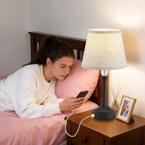 Touch Black Table Lamp Set of 2 with USB C+A Ports, Desk Lamp-19.7''