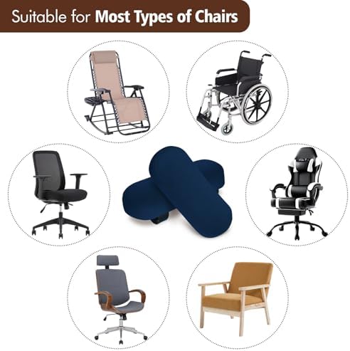WdFour 2-Pack Non-Slip Armrest Pads for Office & Gaming Chairs - Ergonomic Forearm Support Pillow for Desk, Computer & Wheelchair, Pressure Relief Cushions (Navy Blue)