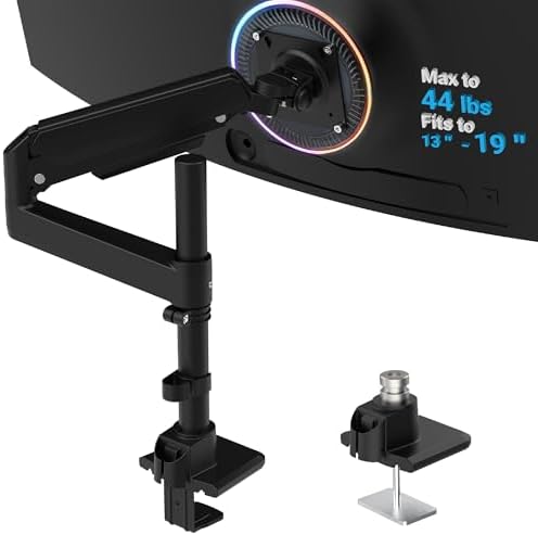 Heavy Duty Monitor Arm for 13-49 Inch Ultrawide Screens, Holds Up to 44lbs, Fully Adjustable Single Monitor Mount, with Clamp & Grommet Base, 75/100mm VESA Desk Mount, Black